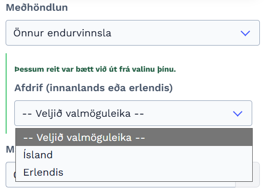 Val á afdrifum úrgangsins: Ísland eða Erlendis